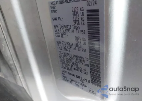 2024 Nissan Rogue Sv Intelligent Awd из США, поврежденный, VIN 5N1BT3BB0RC685298